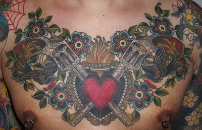 tattoos/ - Guns and heart chestpiece - 52181