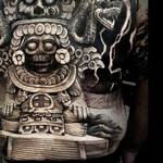 Black and grey tattoos florida aztec god of war and sacrafice backpiece custom art upper torso body suit  Tattoo Design Thumbnail