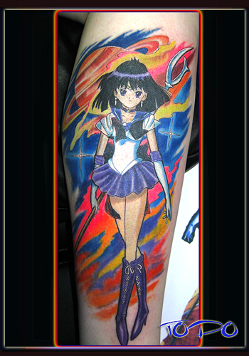 sailor moon tattoo. Sailor Moon leg sleeve.