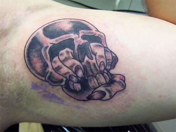 Tattoos Biker tattoos Black Grey Scull with hands