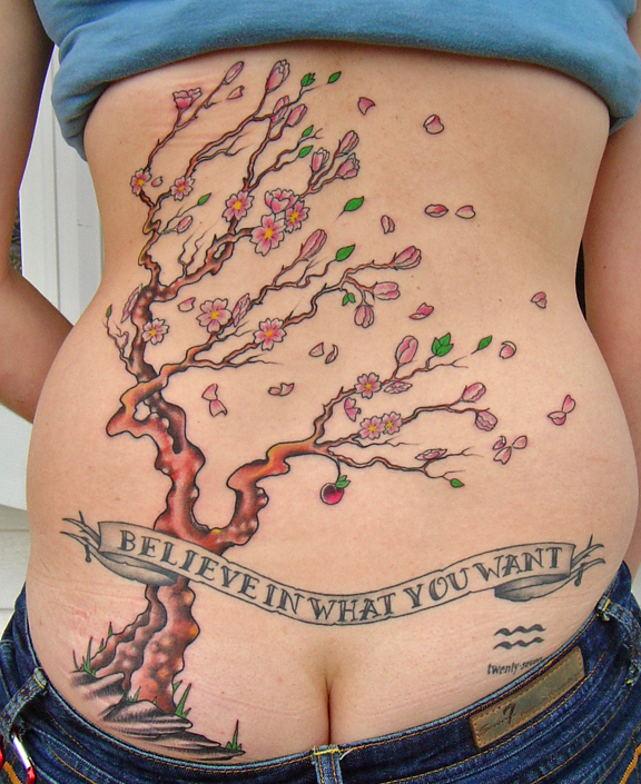 Cherry Blossom Tattoo On Lower Back