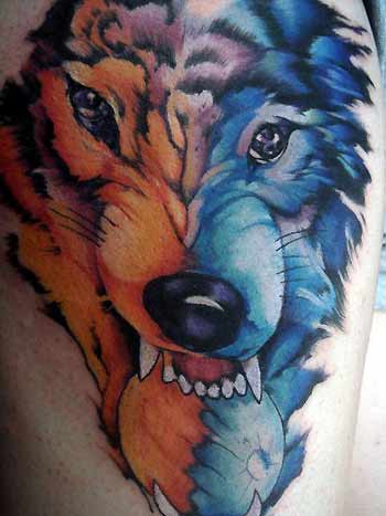 Tattoos Nature Moon tattoos Wolf biting Moon click to view large image