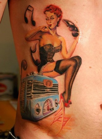 Comments Pinup with Radio and Music notes Keyword Galleries Color Tattoos 