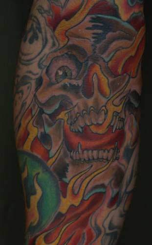 Tattoos Nature Fire tattoos flaming skull click to view large image