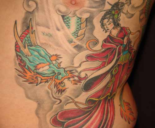 Oriental Designs Tattoo Galleries dragon and geisha design