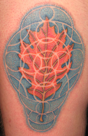 Color tattoos Tattoos oak leaf dot work