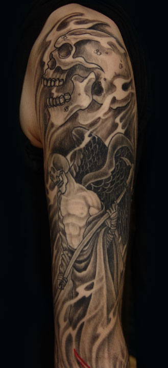 Black and Gray tattoos Tattoos death sleeve