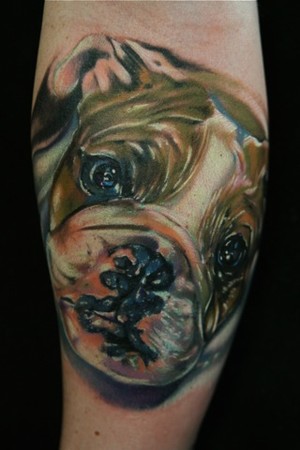 Mike Demasi - bull dog puppy color tattoo. Large Image Leave Comment