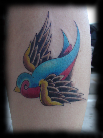 New School Tattoos Blue Swallow Closeup