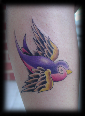 New School Tattoos Purple Swallow CloseUp