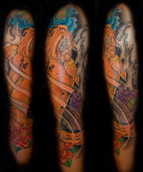 Tattoos Dillon forte Coil Tattoo Gallery koi fish three quarter sleeve