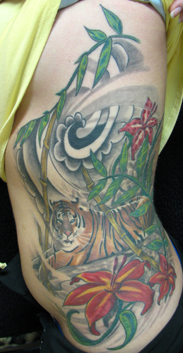 Tiger Lily Tattoo On Side. Brandon Heffron - Asian, Tiger