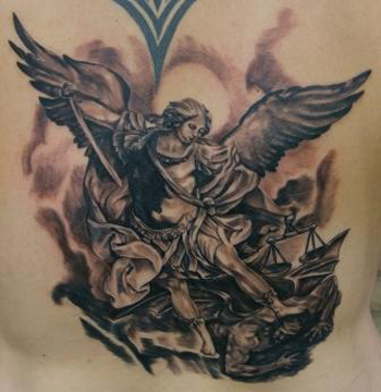 Satanic Tattoos on Off The Map Tattoo   Tattoos   Religious Devil   Micheal Slaying Satan
