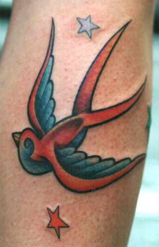 Traditional Old School Tattoos Swallow with stars