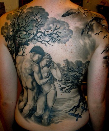 tattoo back piece. Adam and Eve ack piece
