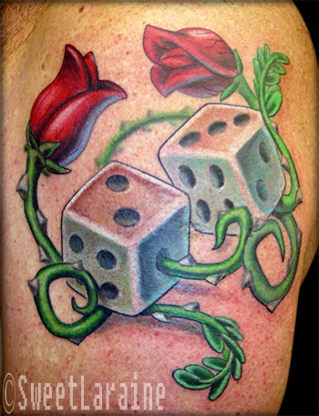 Comments A very untypical pair of dice with roses Symbolic of the risks