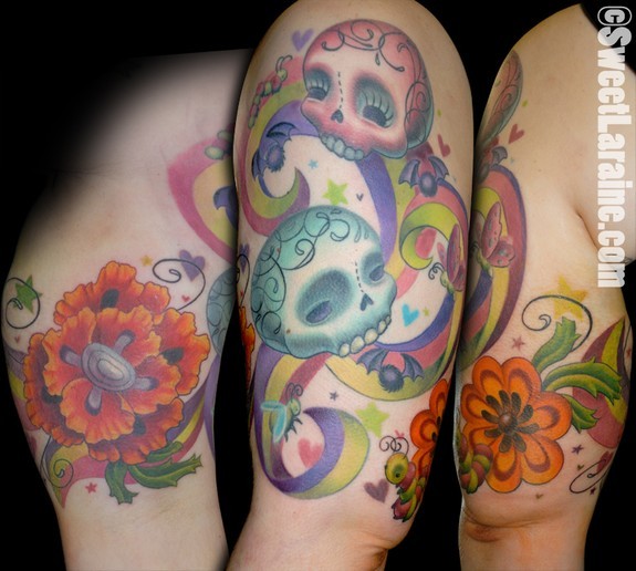 tattoos of skulls and flowers. Sugar Skulls and Flowers