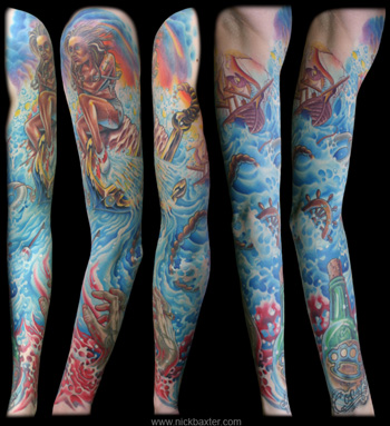 Looking for unique Nick Baxter Tattoos? East Coast Shipwreck Sleeve