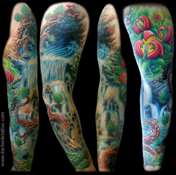 Darkside Tattoo. Looking for unique Nick Baxter Tattoos? Waterfall Sleeve