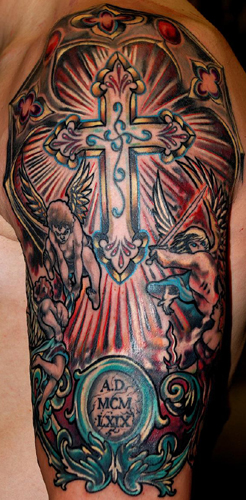 Frank 39s Angel Sleeve Keyword Galleries Color tattoos Religious tattoos 