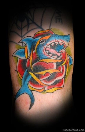 Tattoos Tattoos Color Traditional Shark and Rose