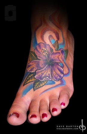 Hibiscus Flower Tattoo on Foot. Dave Barton - Hibiscus Flower Tattoo on Foot