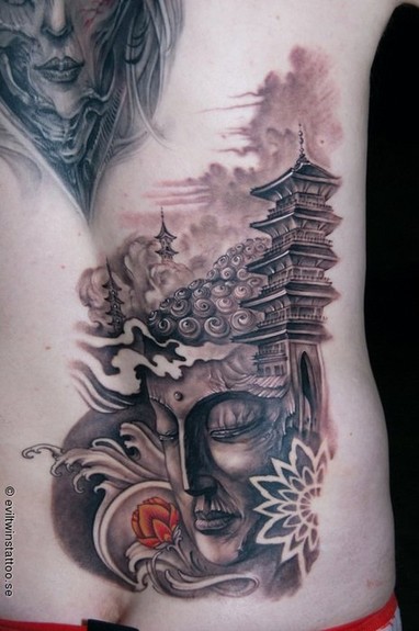Tattoos - Johan Finne - Buddha and Temple · click to view large image