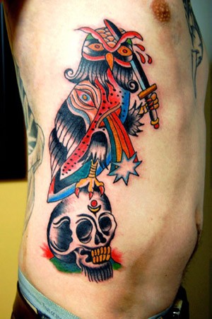 Owl and skull tattoo