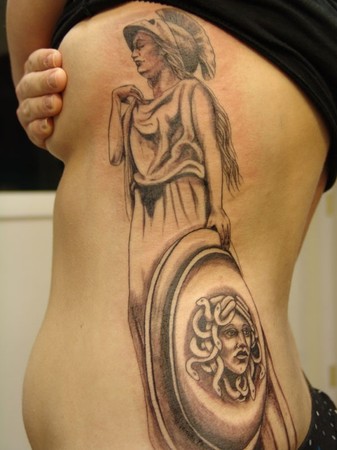 Blaze Schwaller Athena Rib Tattoo