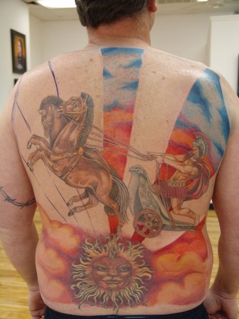 Horses and Chariot Backpiece Tattoo Progress
