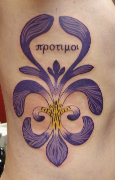 Blaze Schwaller - Iris Fleur de Lis Tattoo on Ribs
