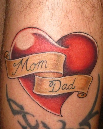 Tattoos. Tattoos Color. Heart with Mom and Dad Banner
