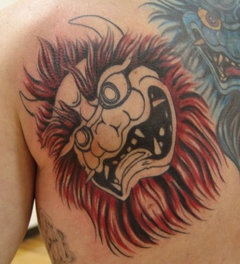 Tattoos Blaze Schwaller Oni Mask Backpiece Stage 4 oni mask tattoos