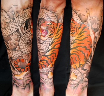 Calf Tattoos on Off The Map Tattoo   Tattoos   Fabrizio Divari   Calf Sleeve Tiger And