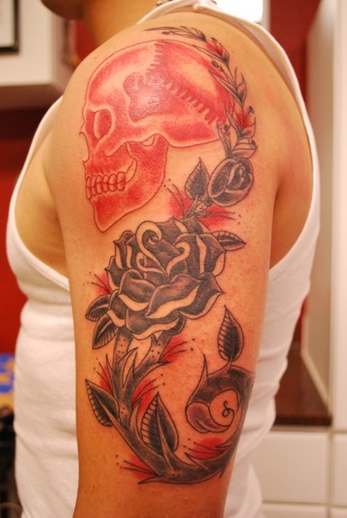 Rick Skull and rose tattoo