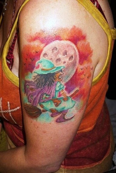 Looking for unique Tattoos? Cartoon witch tattoo · click to view large image