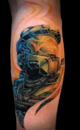 Comments: HALO Master Chief, start of a video game sleeve on a client who is 