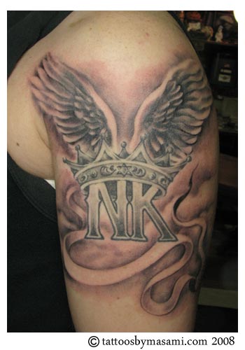 Wings and banner tattoo by masami Gemini Tattoo 215 9347027 