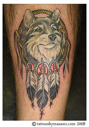 Wolf Dreamcatcher tattoo done from a flash by masami 