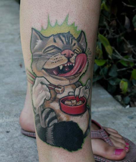 Happy cat tattoo design 