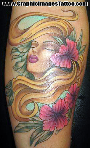 Kris Thomas aka Shylock Von Tooth - Girl and Hibiscus Flowers. Tattoos