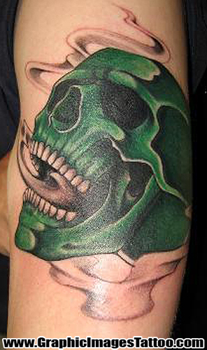 Kris Thomas aka Shylock Von Tooth - Green Skull Tattoo