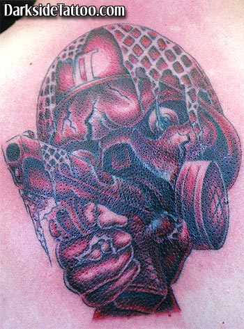 skull tattoo on back. Military Tattoos. War Skull