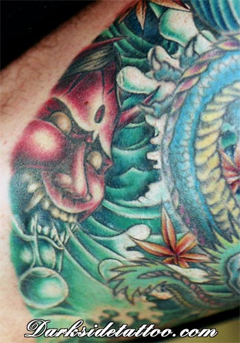 Sean Ohara - Oriental Mask. Tattoos. Color Tattoos. Oriental Mask