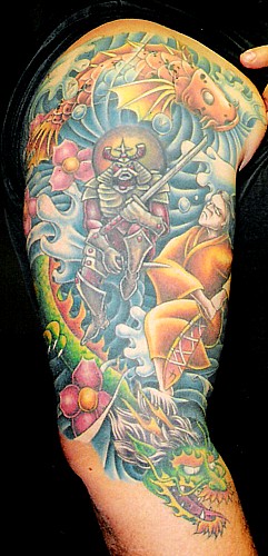 Tattoos. Color Tattoos. Oriental Half Sleeve