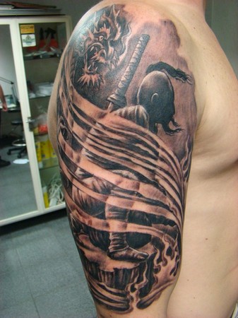 Comments: I did this Japanese warrior tattoo on my customer's arm it was a 