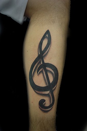 Tattoos. Black and Gray Tattoos. G clef. Now viewing image 25 of 108 
