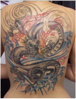 japanese tattoo on back body with a variety of images that attract attention