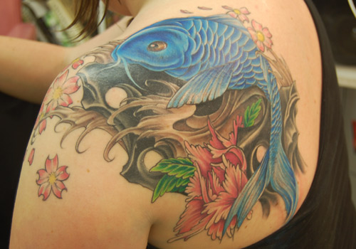 Alana Lawton japanese koi flower water coverup tattoo