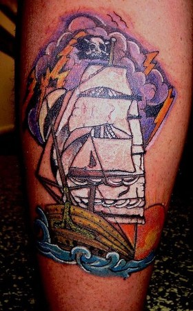 pirate ship tattoos. New school pirate ship tattoo